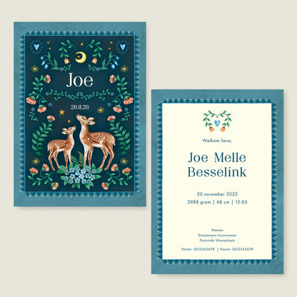 Geboortekaartje Two Dear Moonlight Blue - Story of July