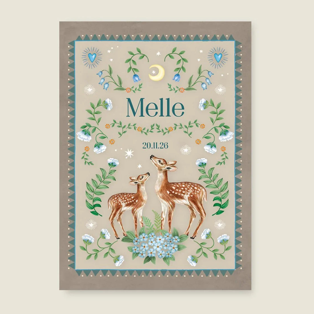 Geboortekaartje Two Dear Moonlight Khaki - Story of July