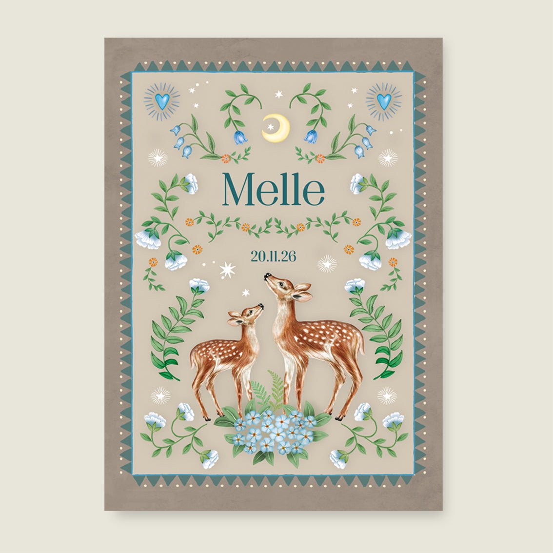 Geboortekaartje Two Dear Moonlight Khaki - Story of July