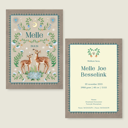 Geboortekaartje Two Dear Moonlight Khaki - Story of July