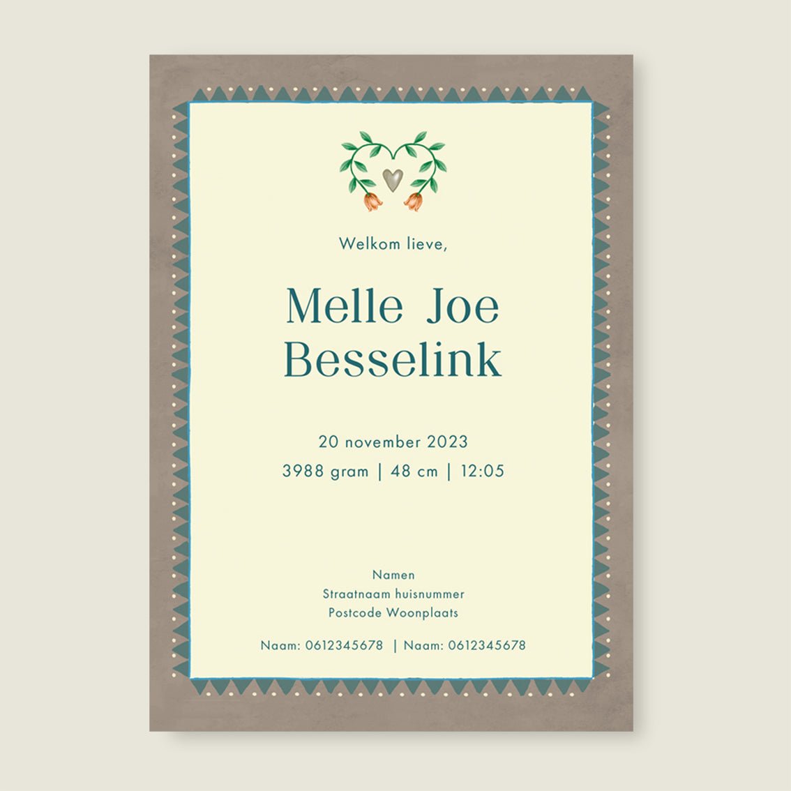 Geboortekaartje Two Dear Moonlight Khaki - Story of July