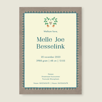 Geboortekaartje Two Dear Moonlight Khaki - Story of July