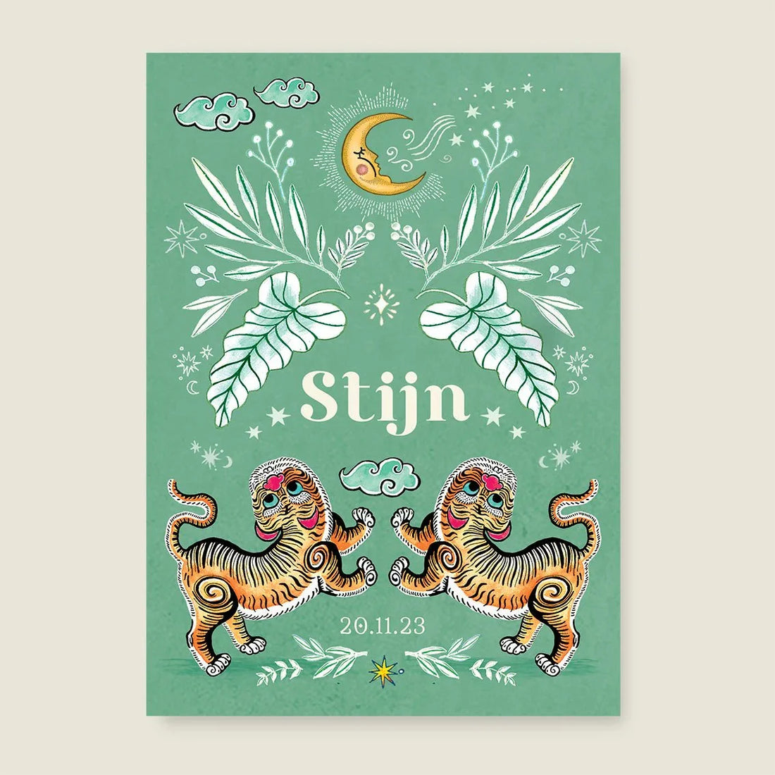 Geboortekaartje Two Pretty Tigers Groen - Story of July