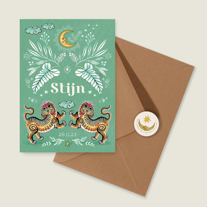 Geboortekaartje Two Pretty Tigers Groen - Story of July