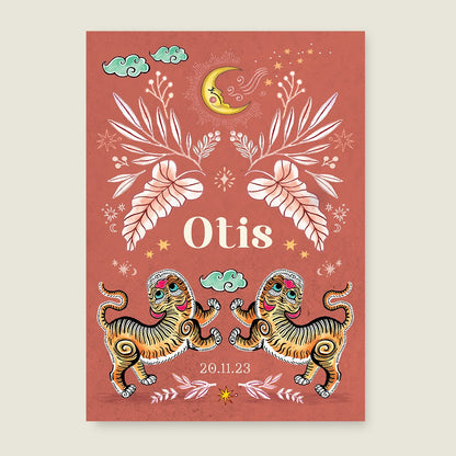 Geboortekaartje Two Pretty Tigers Roest - Story of July