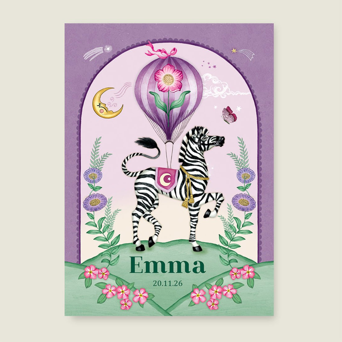 Geboortekaartje Zebra Moon Paars - Story of July