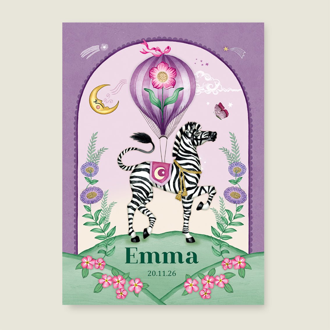 Geboortekaartje Zebra Moon Paars - Story of July
