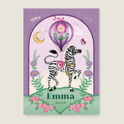 Geboortekaartje Zebra Moon Paars - Story of July