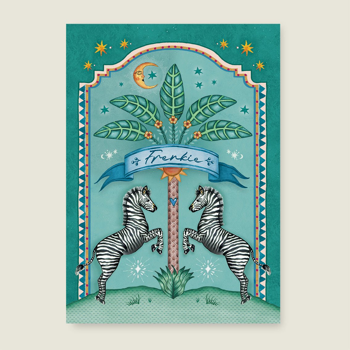 Geboortekaartje Zebra Palms Green - Story of July