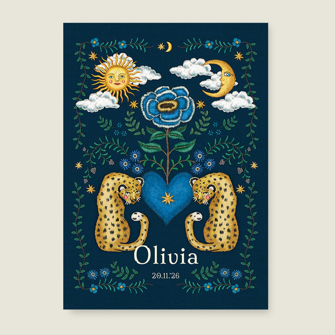 Print Embroider Panter Flower Blue - Story of July