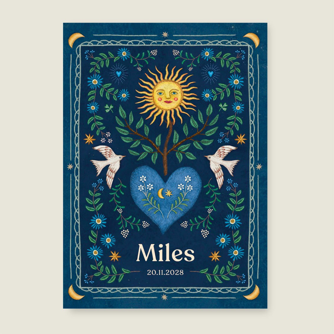 Print Heart Bird Dark Blue - Story of July