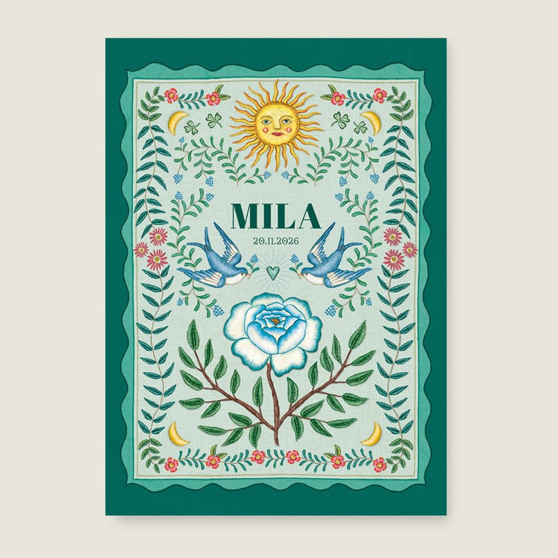 Print Sparrow Birds Green - Story of July