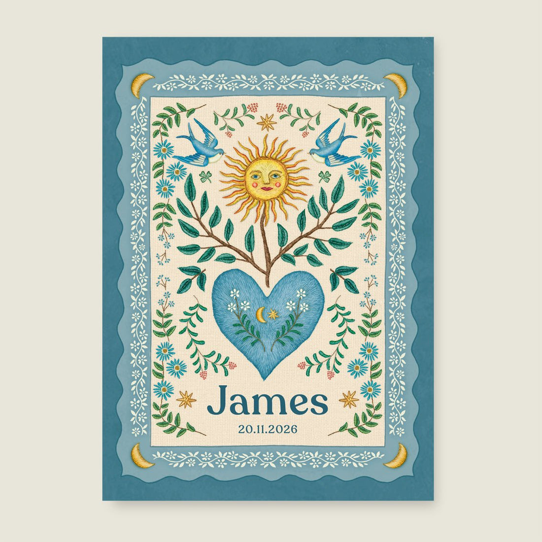 Print Sparrow Birds Light Blue - Story of July