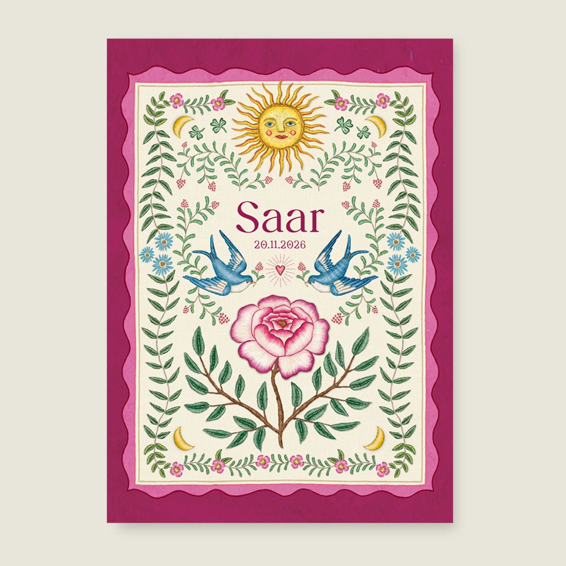 Print Sparrow Birds Pink - Story of July