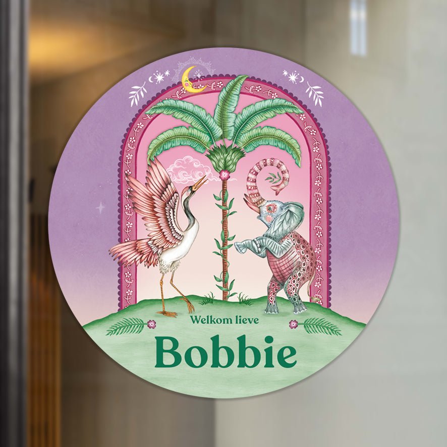 Raamsticker Crane Bird &amp; Elephant Purple - Story of July