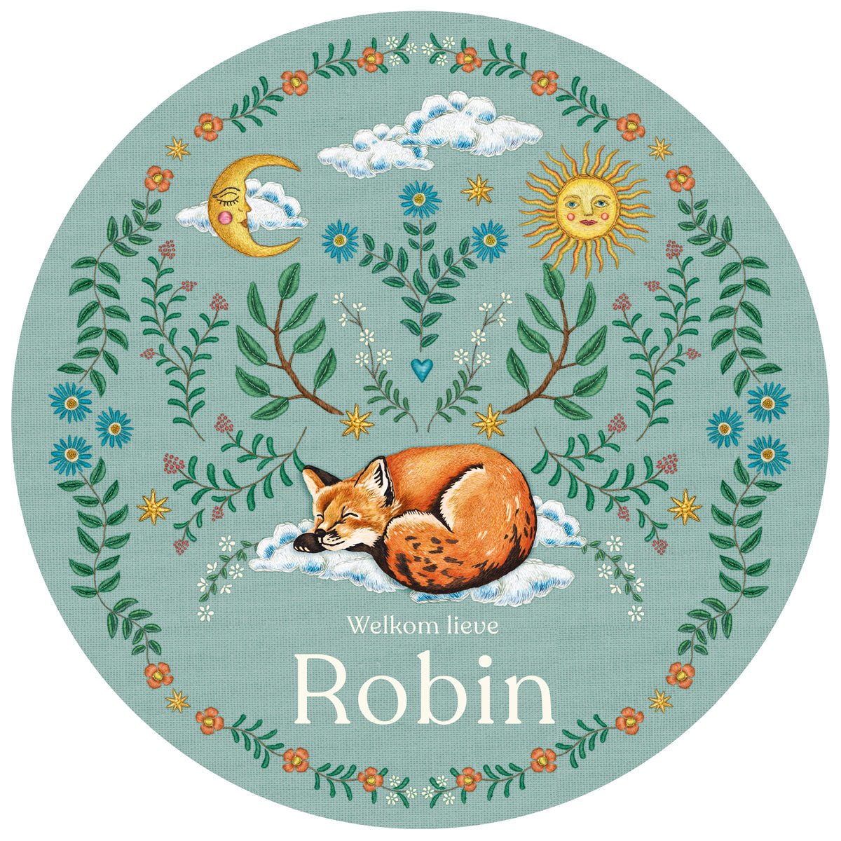 Raamsticker Embroider Fox Green - Story of July