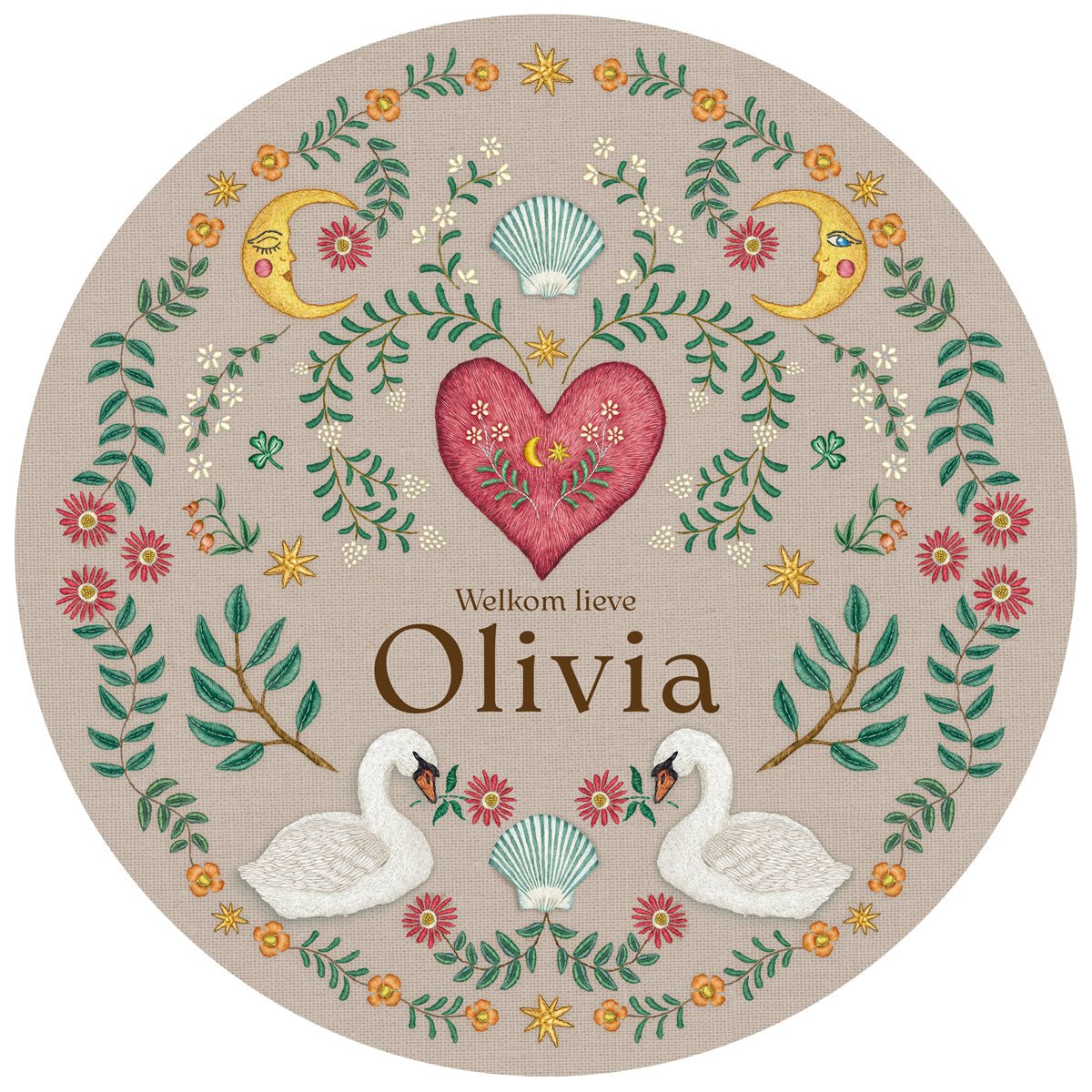 Raamsticker Embroider Swan Khaki - Story of July