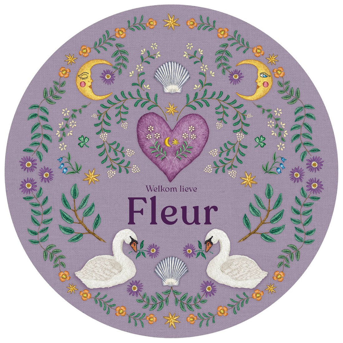 Raamsticker Embroider Swan Purple - Story of July