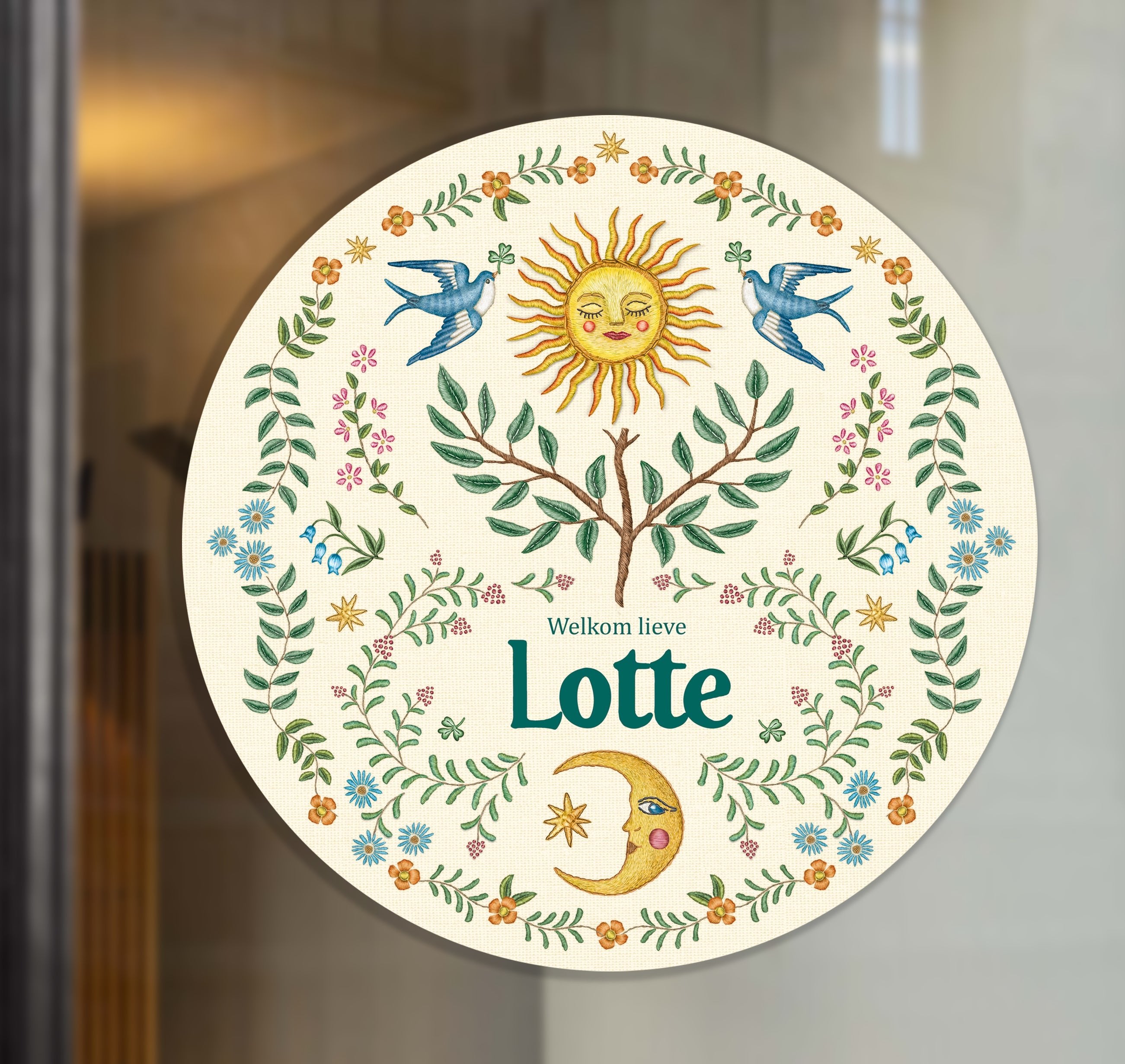 Raamsticker in stijl geboortekaartje - Story of July