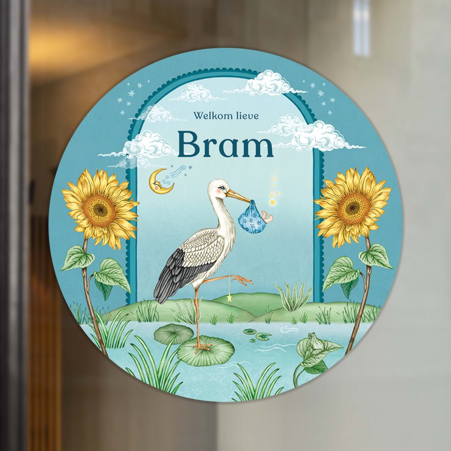 Raamsticker Stork & Baby Blue - Story of July