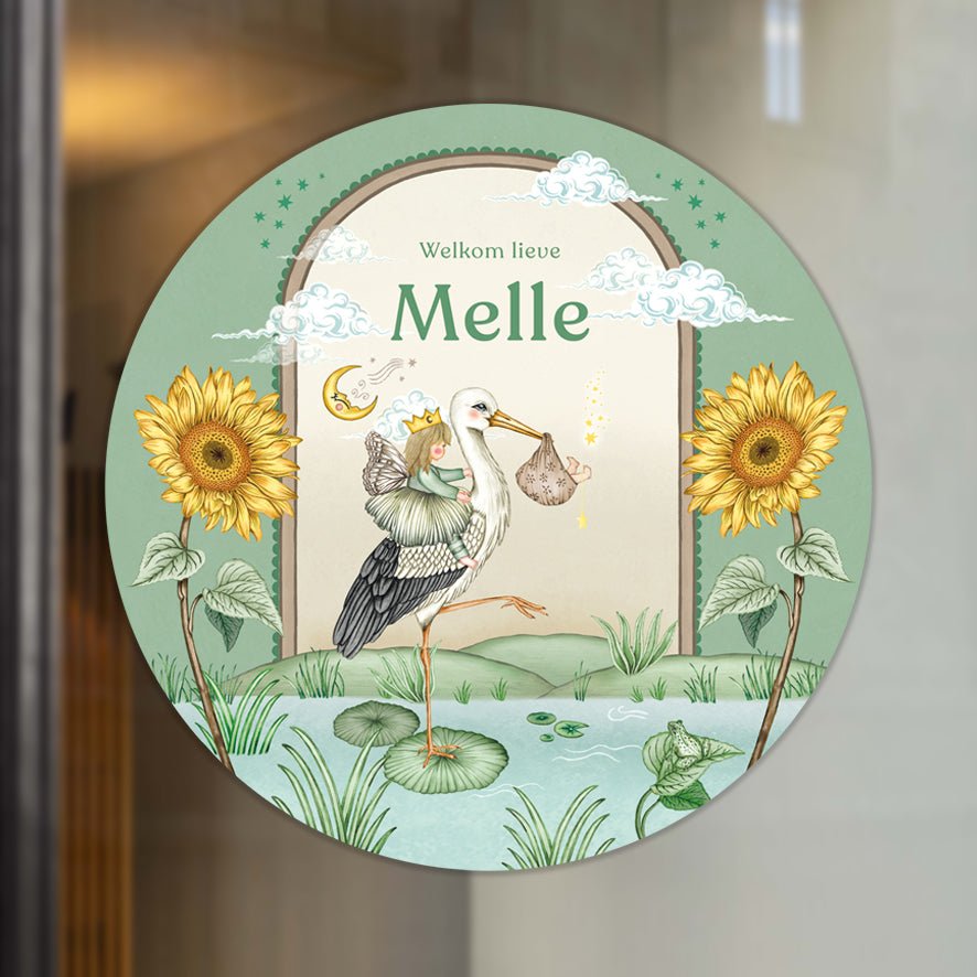 Raamsticker Stork &amp; Baby Sister - Story of July