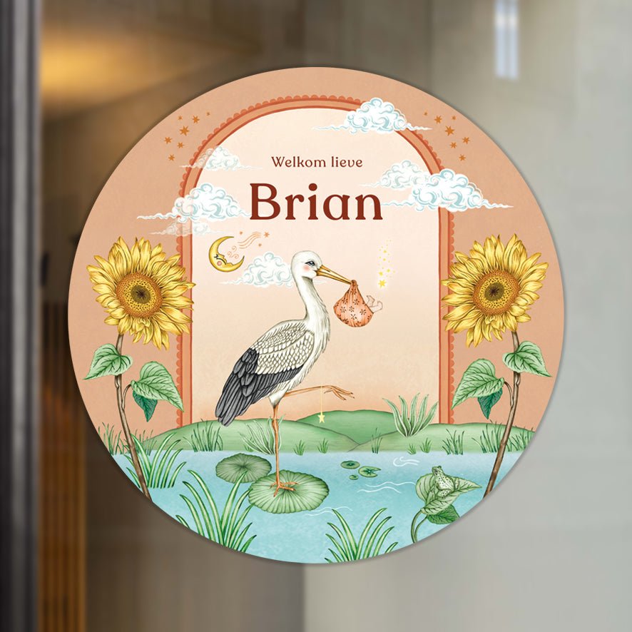 Raamsticker Stork &amp; Baby Terra - Story of July