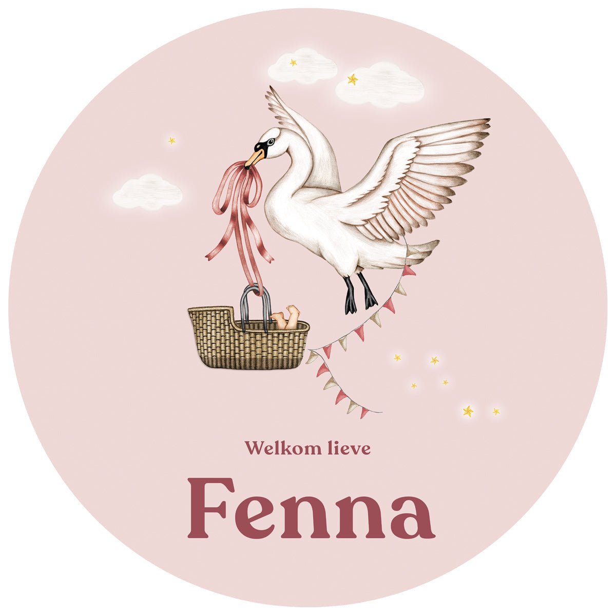 Raamsticker Swan Basket Pink - Story of July