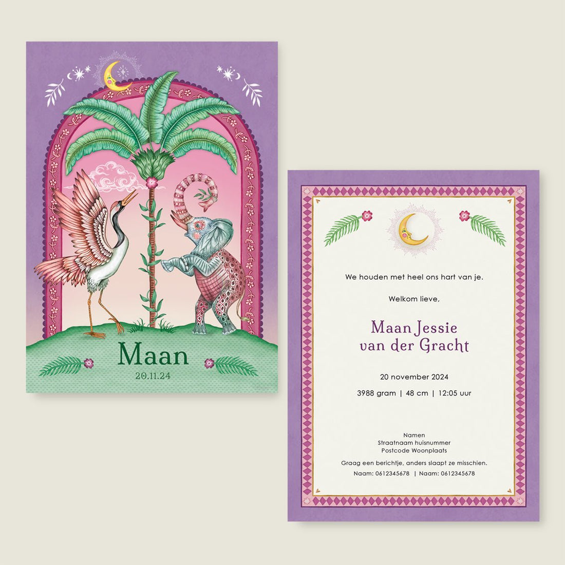 Sample Crane Bird And The Elephant Paars - Story of July