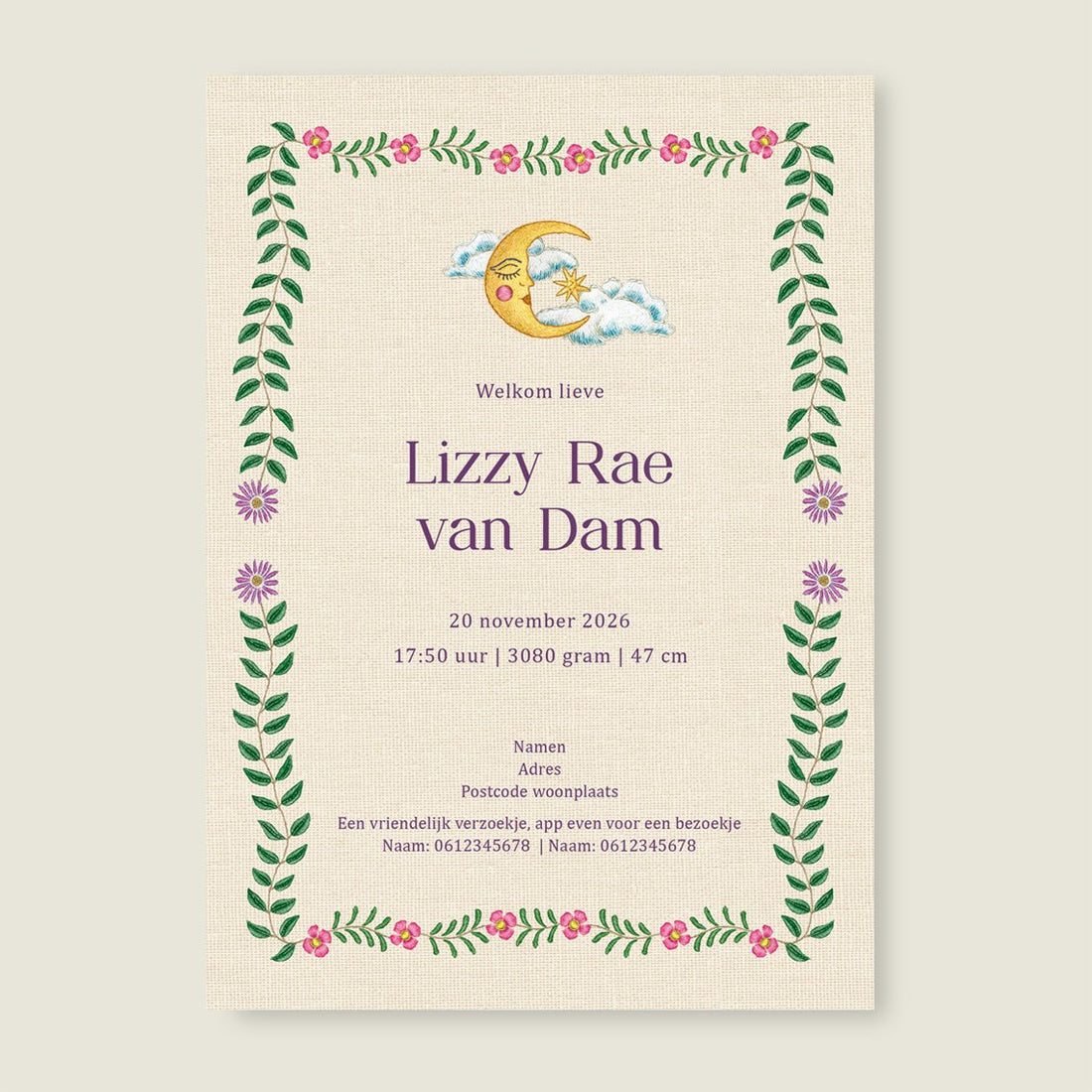 Sample Embroider Flower Swan Lila - Story of July