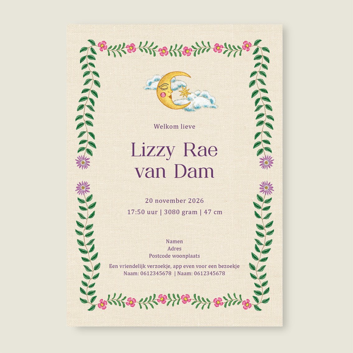 Sample Embroider Flower Swan Lila - Story of July