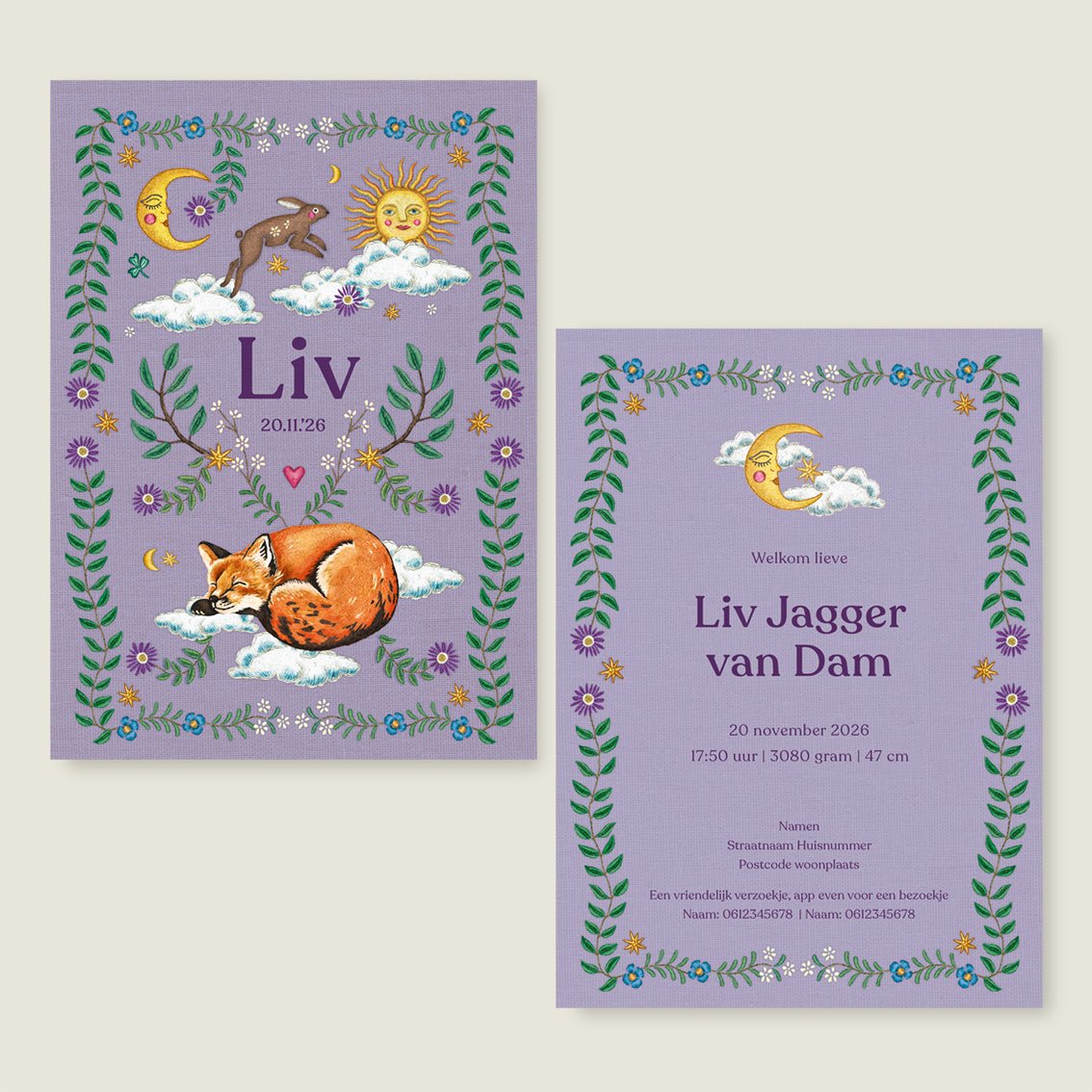 Sample Embroider Rabbit Paars - Story of July