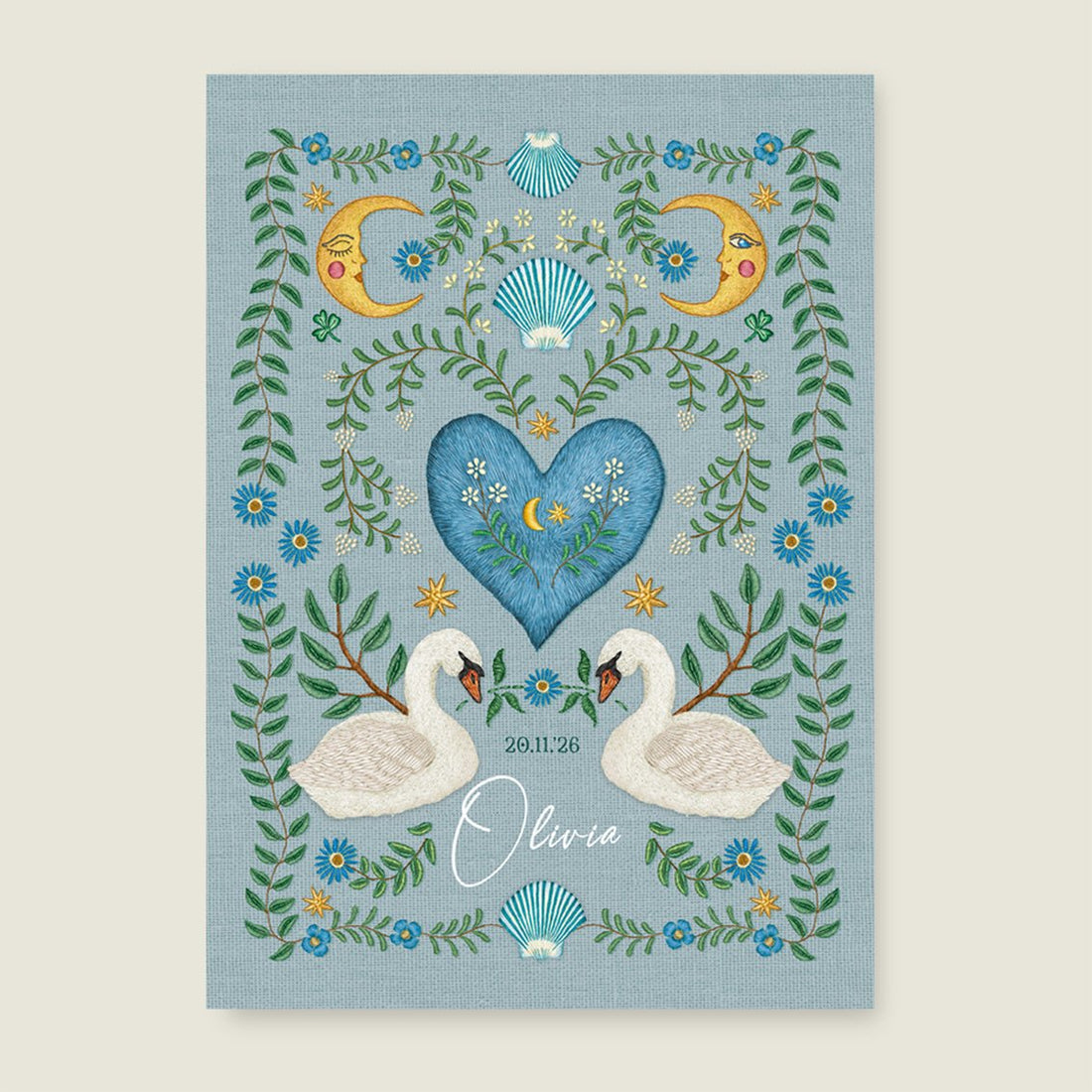 Sample Embroider Swan Heart Blue - Story of July