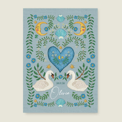 Sample Embroider Swan Heart Blue - Story of July