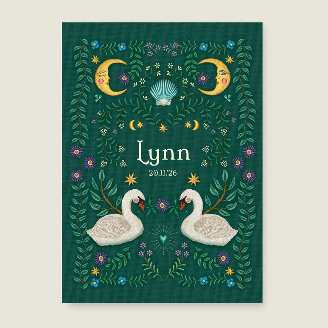 Sample Embroider Swan Heart Darkgreen - Story of July