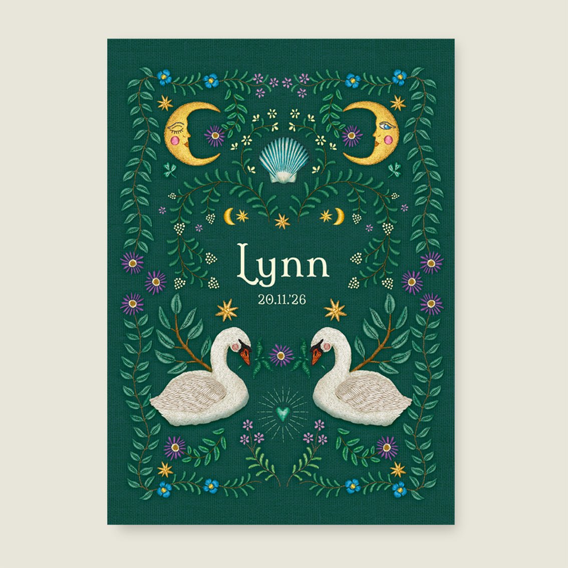 Sample Embroider Swan Heart Darkgreen - Story of July