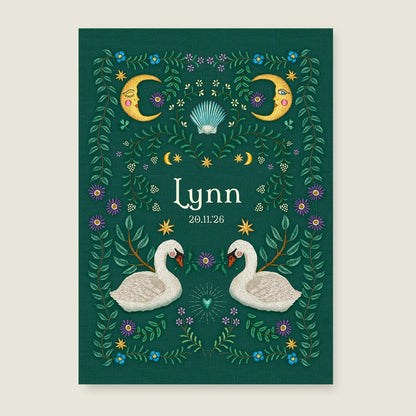 Sample Embroider Swan Heart Darkgreen - Story of July