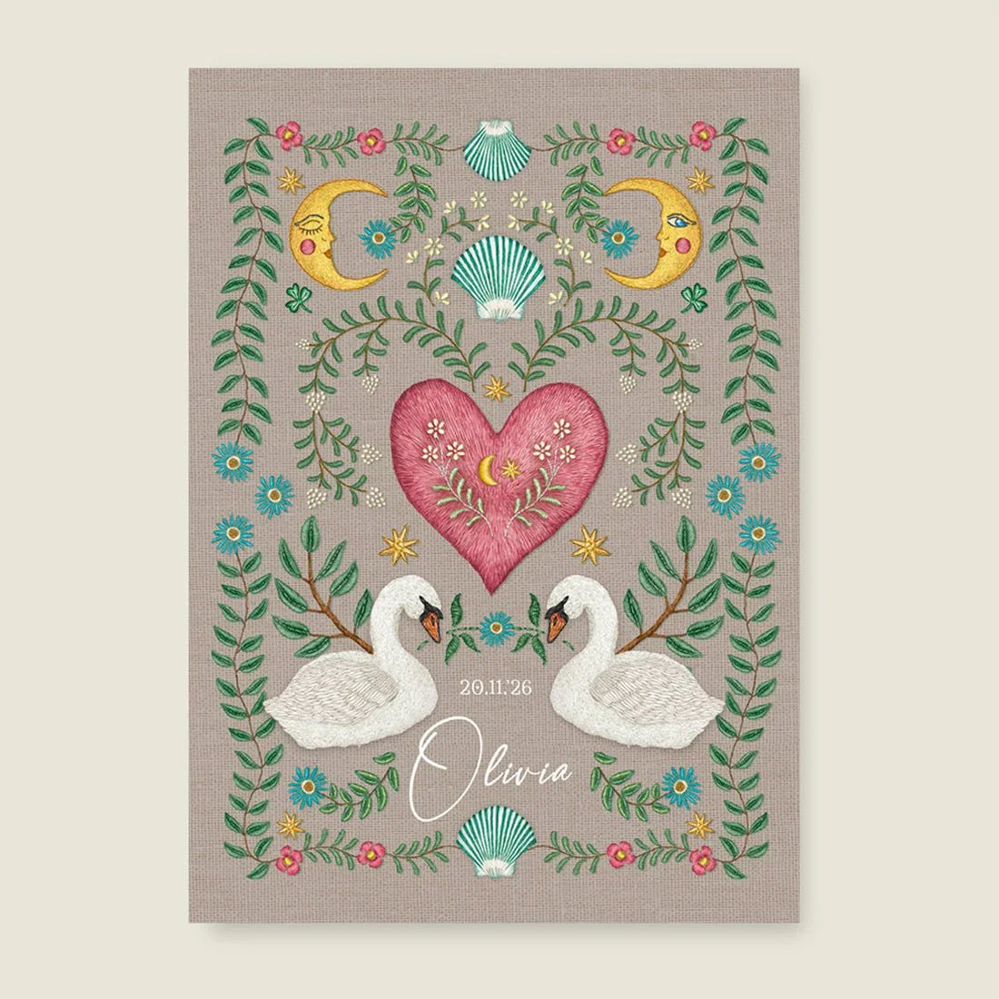 Sample Embroider Swan Heart Khaki - Story of July