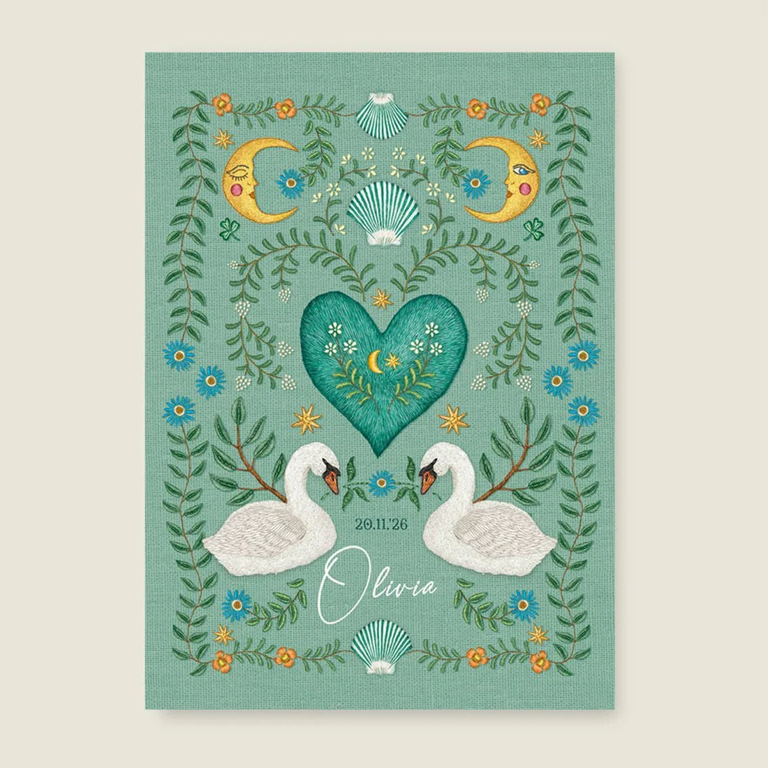 Sample Embroider Swan Heart Light Green - Story of July