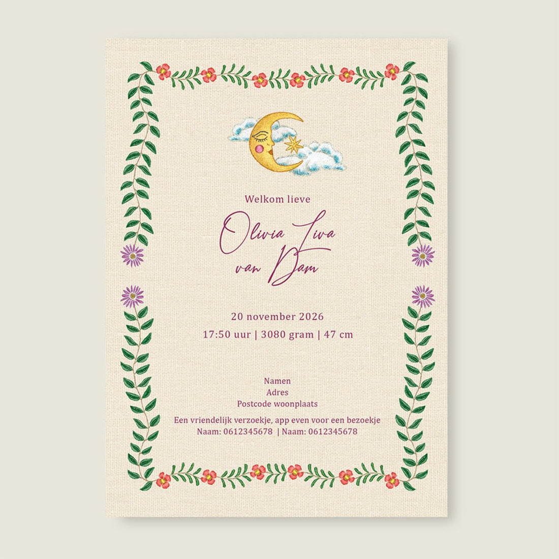 Sample Embroider Swan Heart Paars - Story of July