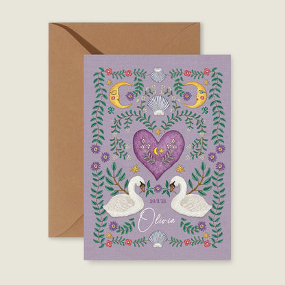 Sample Embroider Swan Heart Paars - Story of July