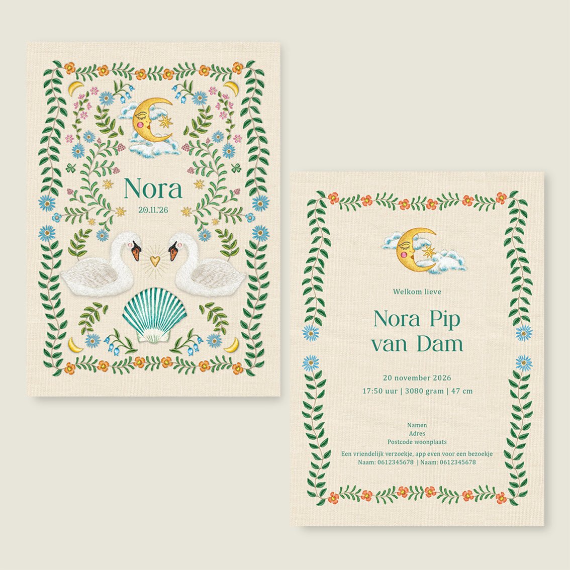 Sample Embroider Swan Offwhite - Story of July