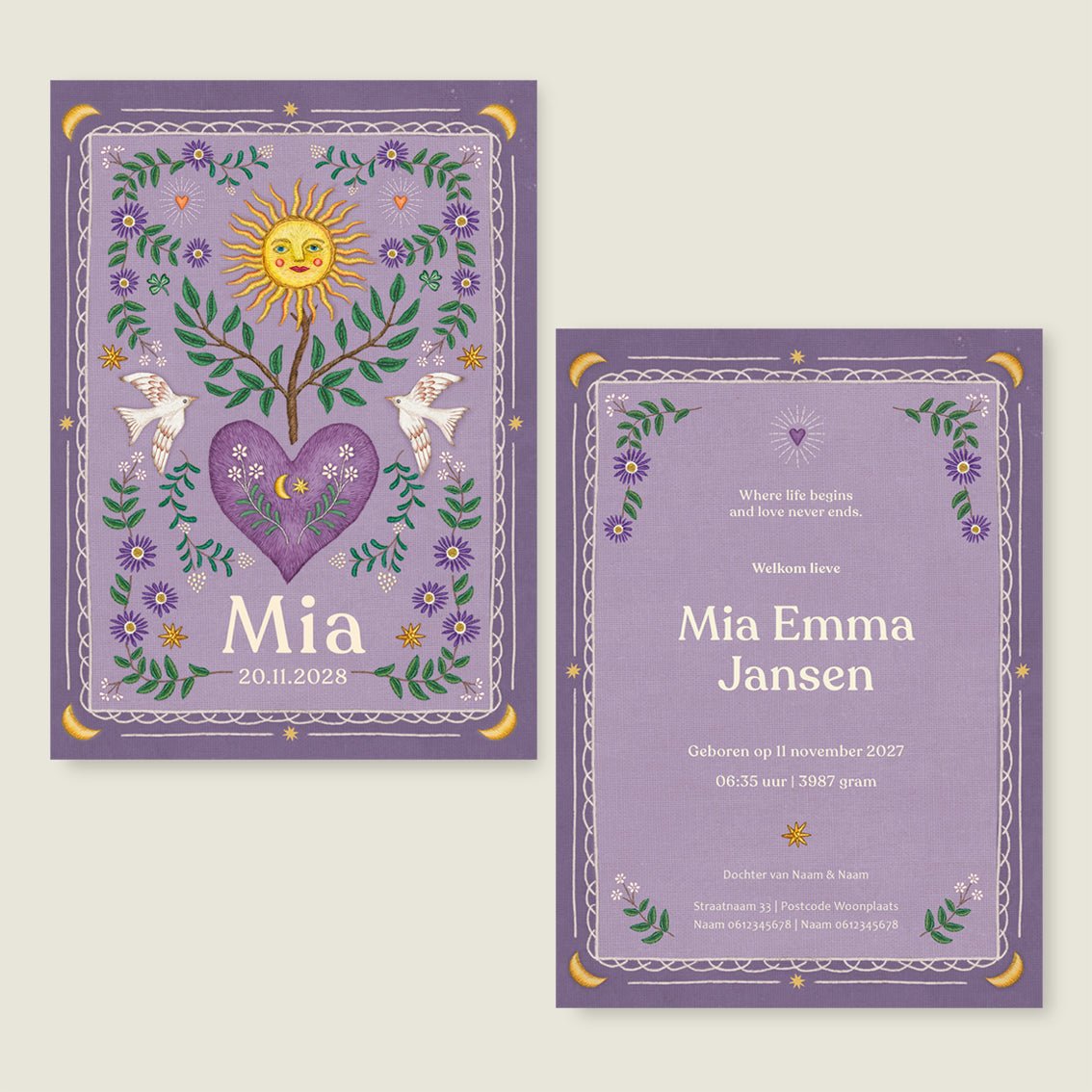 Sample Heart Bird Paars - Story of July