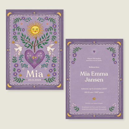 Sample Heart Bird Paars - Story of July