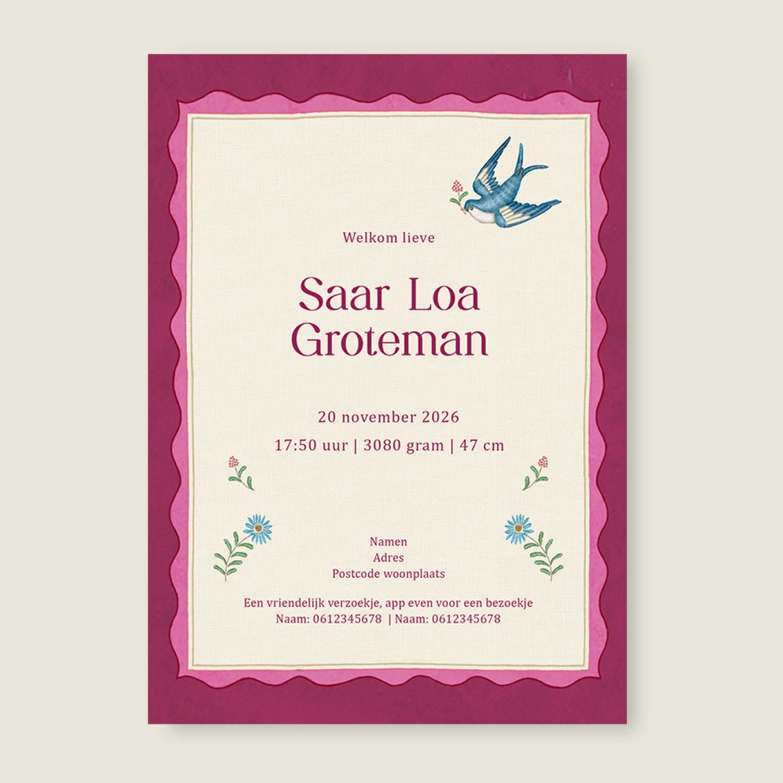 Sample Sparrow Birds Pink - Story of July