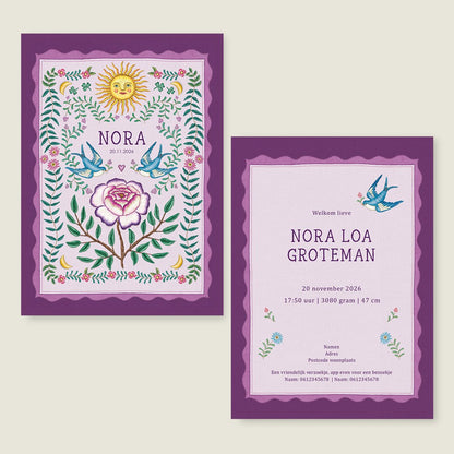 Sample Sparrow Birds Purple - Story of July