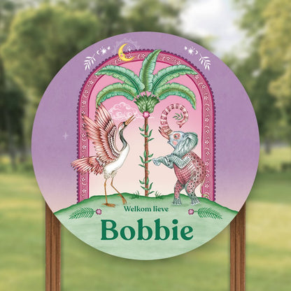 Tuinbord Crane Bird &amp; Elephant Purple - Story of July