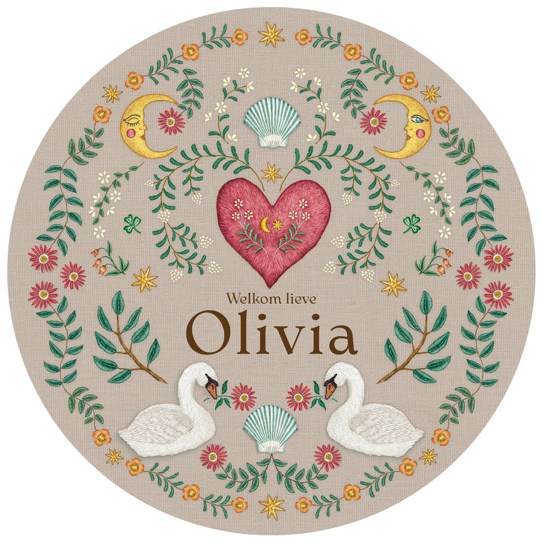 Tuinbord Embroider Swan Khaki - Story of July