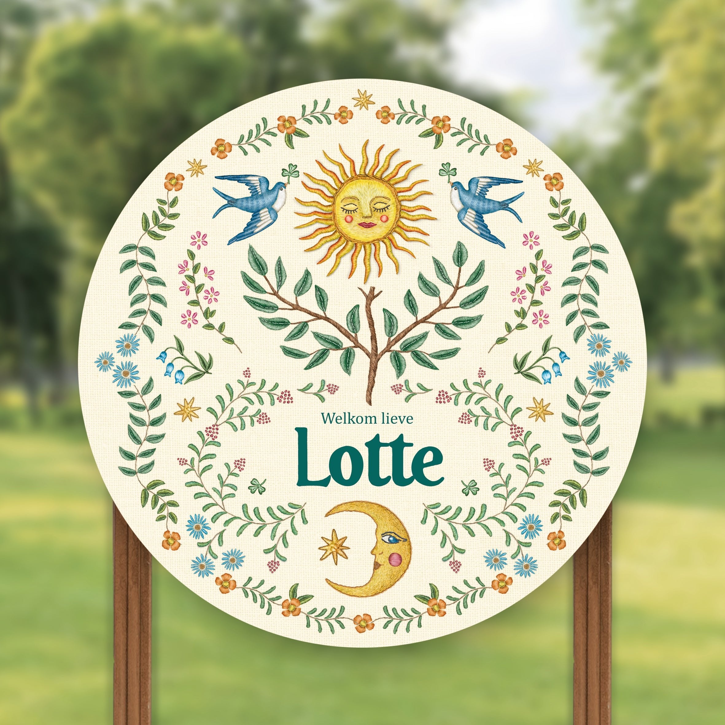 Tuinbord in stijl geboortekaartje - Story of July