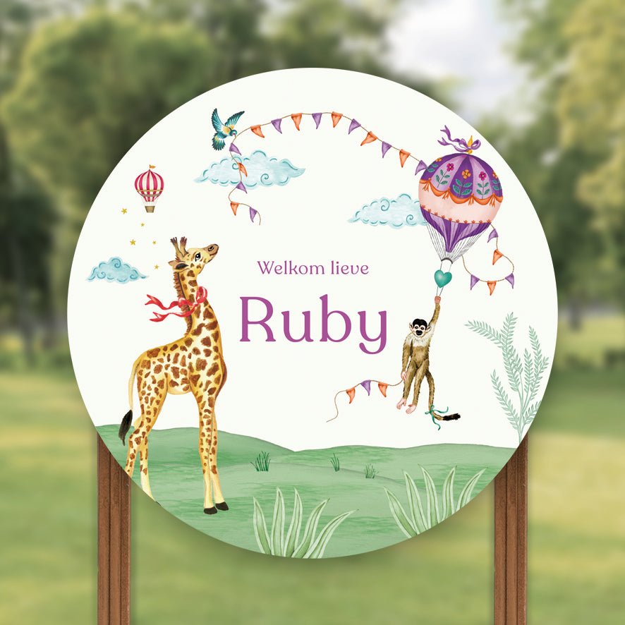 Tuinbord Monkey & Giraffe - Story of July