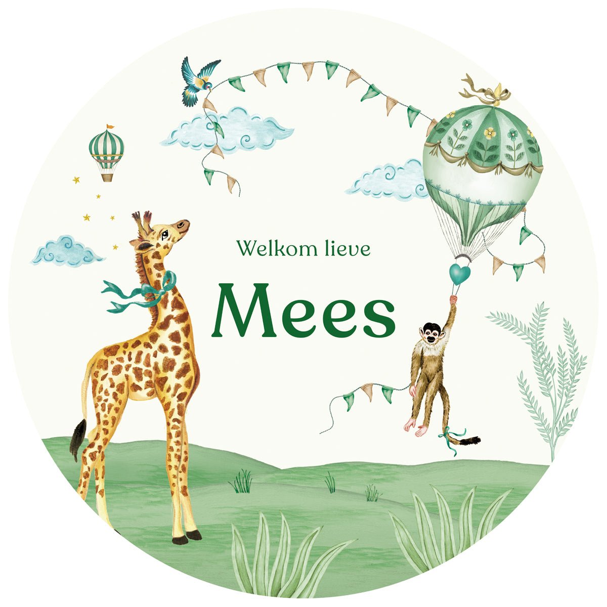 Tuinbord Monkey &amp; Giraffe Green - Story of July